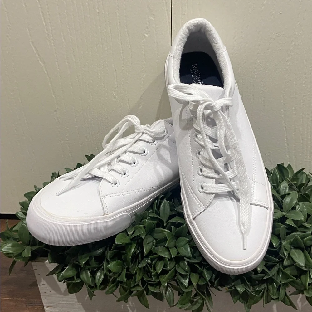 Rachel Zoe Size 10 White Leather Lace Up Sneaker Thick Sole